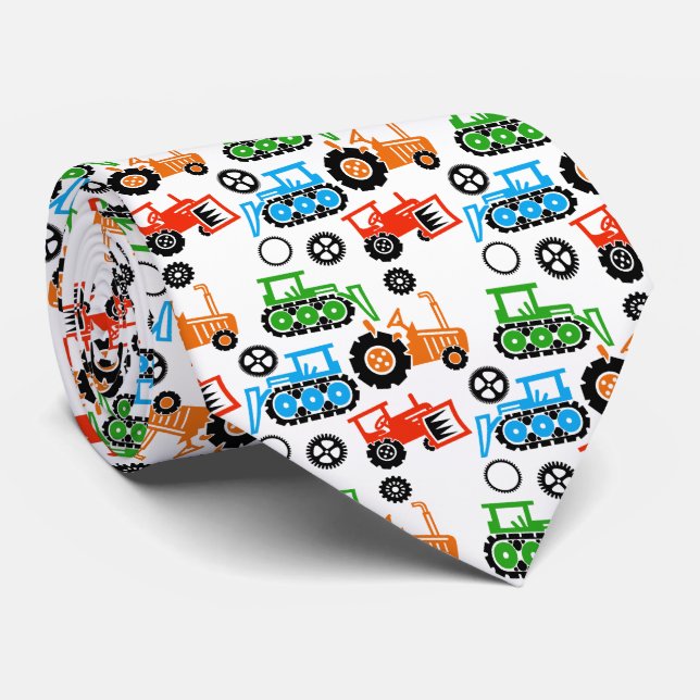 Playful Toy Tractors Tie (Rolled)