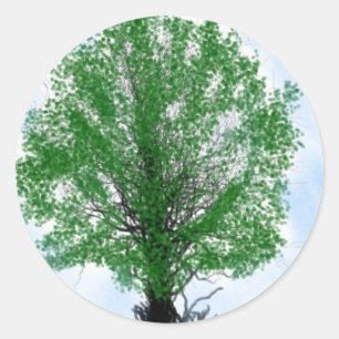 Playful tree blue sky drawing computer graphic classic round sticker