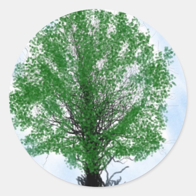 Playful tree blue sky drawing computer graphic classic round sticker (Front)