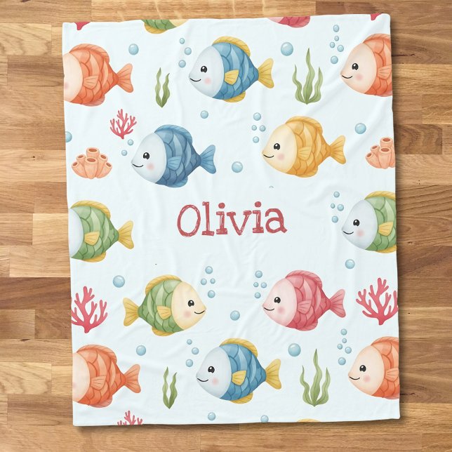 Playful Tropical Fish Pattern Personalised Fleece Blanket (Creator Uploaded)