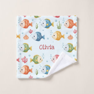 Playful Tropical Fish Pattern Personalised Wash Cloth
