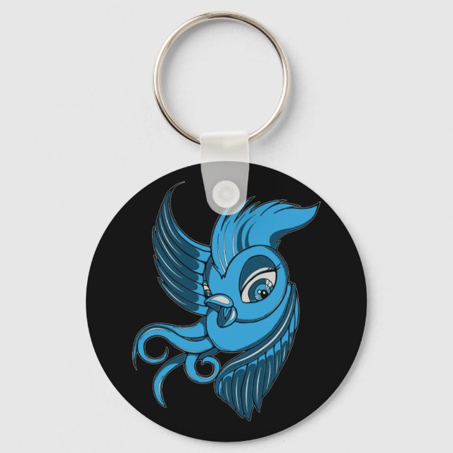 Playful Two Toned Blue Bird Key Ring (Front)