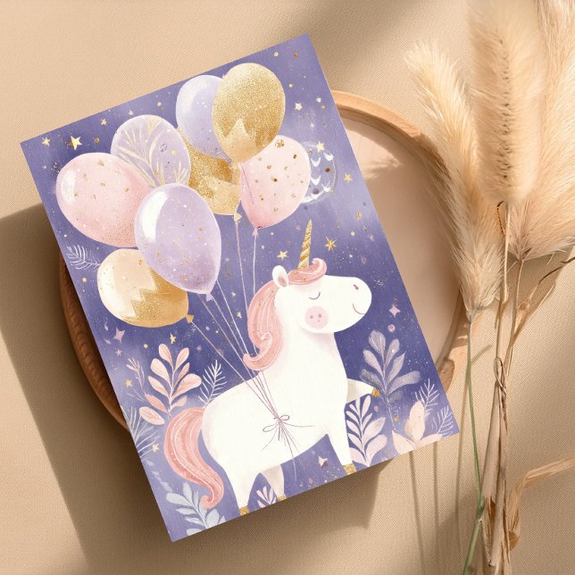 Playful Unicorn Birthday Card – Pink & Gold  (Creator Uploaded)