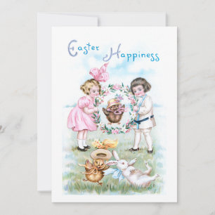 Playful Vintage Children, Easter Bunny, Chicks Holiday Card