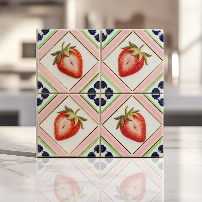 Playful Vintage Kitsch Pastel Strawberry  Tile (Creator Uploaded)