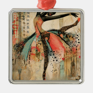 Playful Violin Music Lace Ballerina Metal Tree Decoration