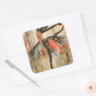 Playful Violin Music Lace Ballerina  Square Sticker