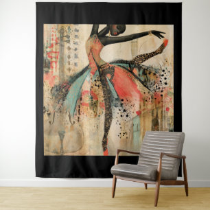 Playful Violin Music Lace Ballerina Tapestry