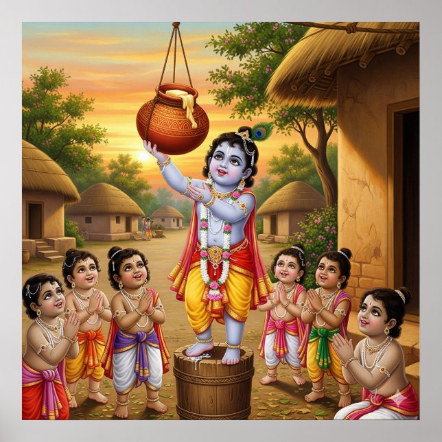 Playful Warm Ethnic Bala Krishna Butter Theft  Poster (Front)
