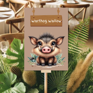Playful Warthog Wallow Jungle Safari Table Sign Number