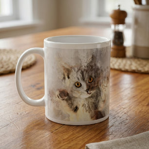 Playful Watercolor Kitten with Bright Amber Eyes Coffee Mug