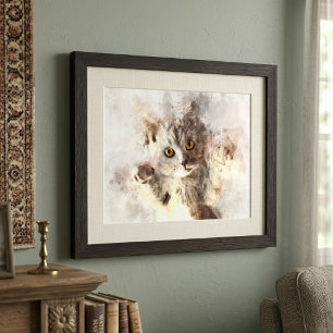 Playful Watercolor Kitten with Bright Amber Eyes Photo Print