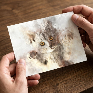 Playful Watercolor Kitten with Bright Amber Eyes Postcard