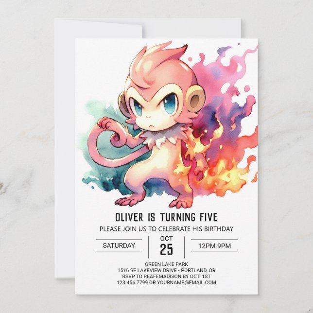 Playful Watercolor Monkey Birthday Invitation (Front)