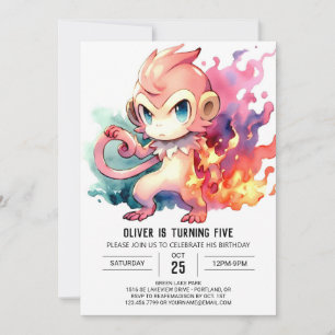 Playful Watercolor Monkey Birthday Invitation