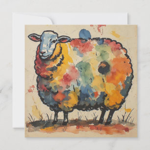 Playful Watercolor Sheep Painting Invitation