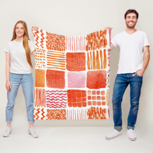 Playful Watercolor Squares Warm Boho Abstract Fleece Blanket