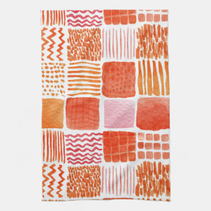 Playful Watercolor Squares Warm Boho Abstract Tea Towel