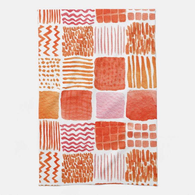 Playful Watercolor Squares | Warm Boho Abstract Tea Towel (Vertical)
