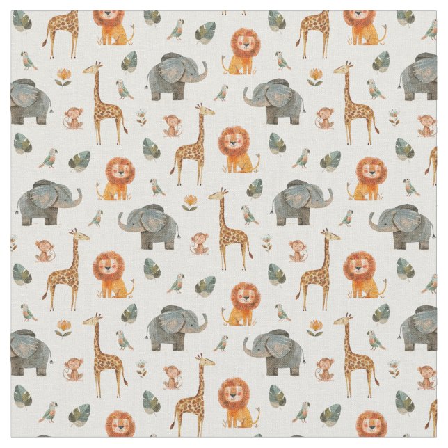Playful Watercolour Safari Animals v.2 fabric (Close Up)