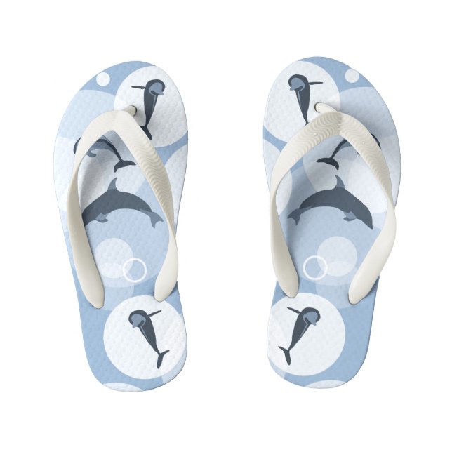 Playful Wave Jumping Dolphins Steel-Blue Kid's Jandals (Footbed)