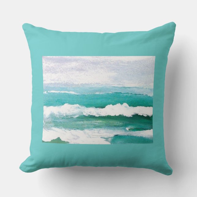 Playful Waves Ocean Waves Beach Decor Pillow 4e (Front)