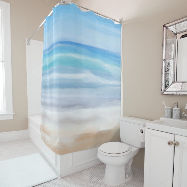 Playful Waves On A Sunny Day At The Beach Shower Curtain (In Situ)