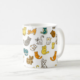 Playful Whimsical Dotted and Striped Cats Coffee Mug
