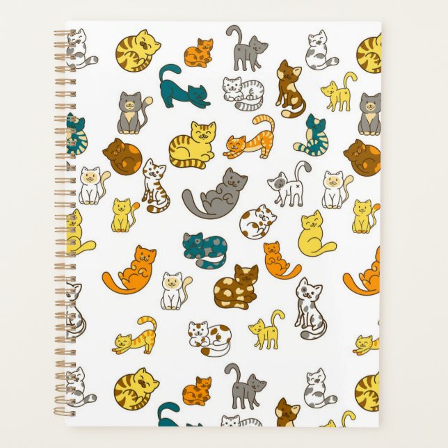 Playful Whimsical Dotted and Striped Cats Planner (Front)