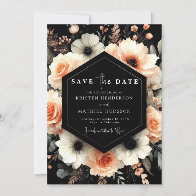 Playful Whimsical Peach Wedding Save The Date (Front)