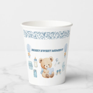 PLAYFUL WHITE BLUE CONFETTI BEAR BOY BABY SHOWER PAPER CUPS