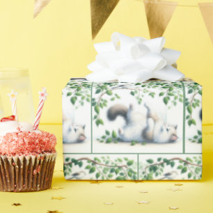 Playful White Cat With Bird Wrapping Paper