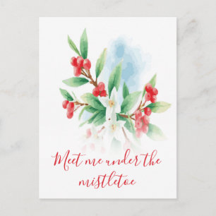 Playful White Flower Mistletoe Holiday Greeting Postcard