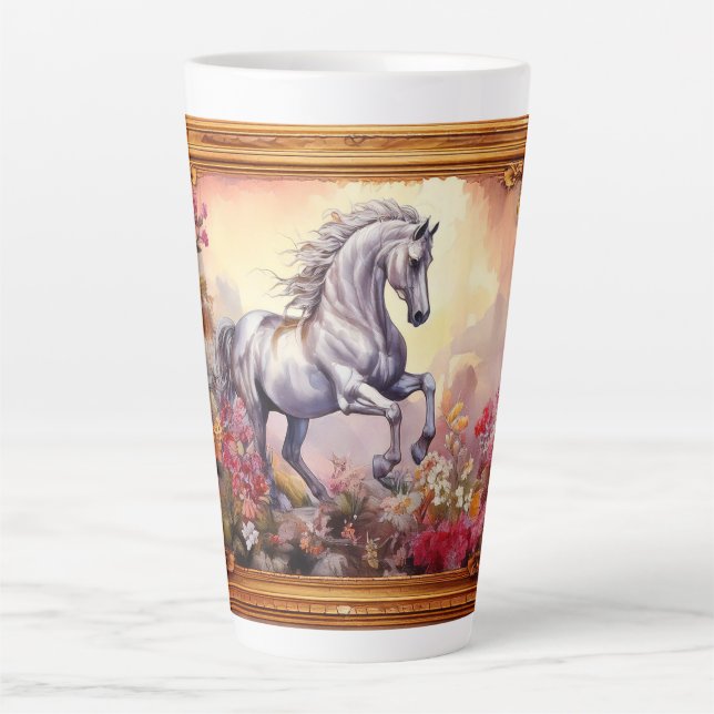 Playful White Horse Latte Mug (Front)