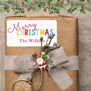 Playful White Merry Christmas Family Name Design Label