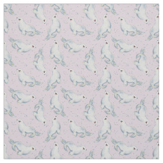 Playful White Seals on Soft Pink Dream Fabric