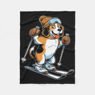 Playful Winter Beagle With Skiing Gear Fleece Blanket