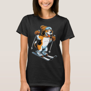 Playful winter beagle with skiing  T-Shirt