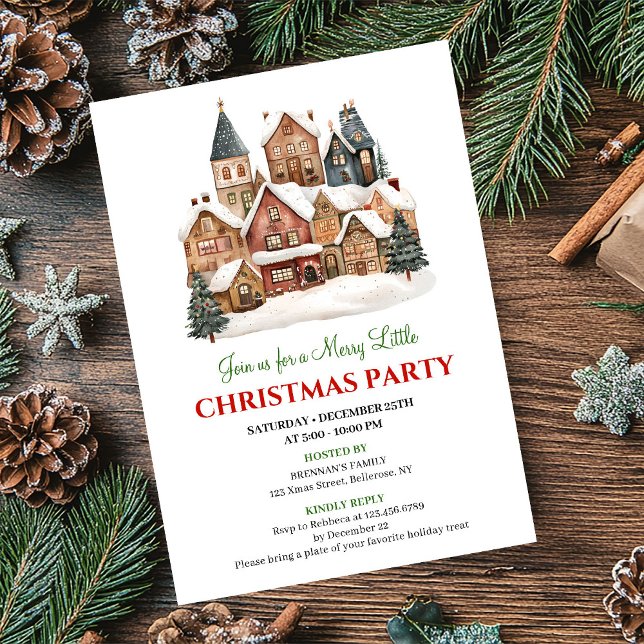 Playful winter scene Christmas party dinner invite (Playful winter scene Christmas party dinner invitation)