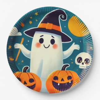 Playful Witch Halloween Party Plate - Cartooon