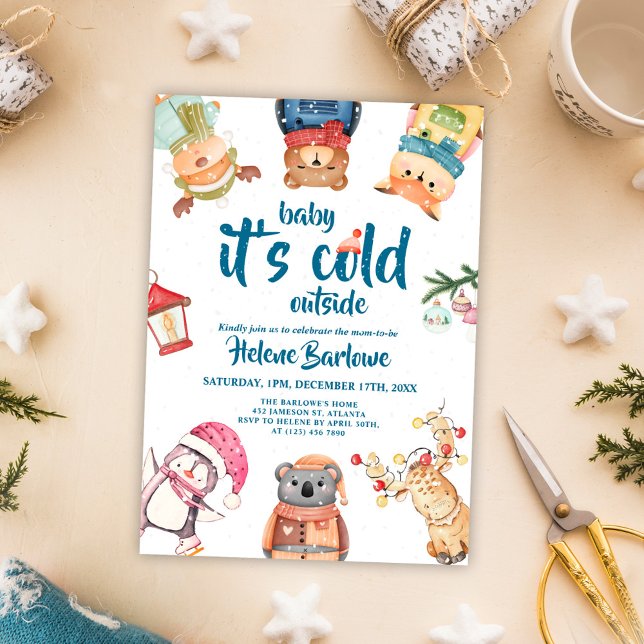 Playful Woodland Animals Cute Winter Baby Shower Invitation (Playful Woodland Animals Cute Winter Baby Shower Invitation)