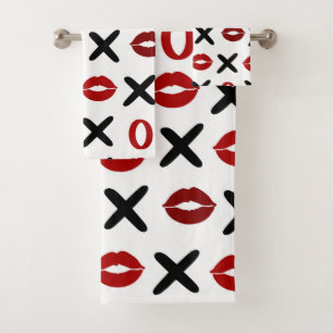 Playful XO & Red Lips Modern Love Pattern Bath Towel Set