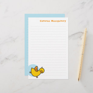 Playful Yellow Baby Duck Blue Dot Kid's Thank You Stationery