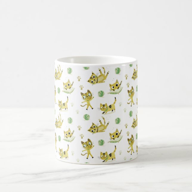 Playful Yellow Cats Pattern Coffee Mug (Center)