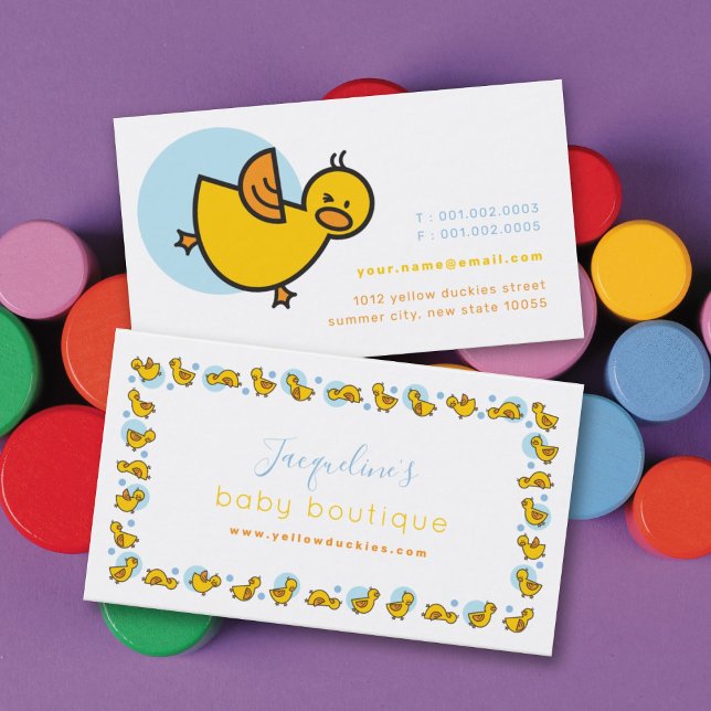 Playful Yellow Duckies & Blue Dots Business Card (Creator Uploaded)
