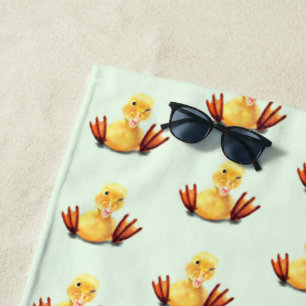 Playful Yellow Duckling Beach Towel - Your Colour