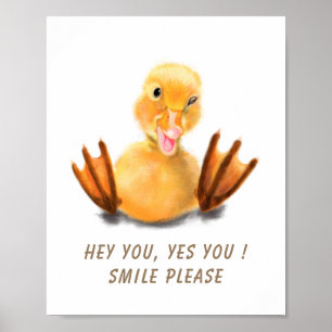 Playful Yellow Duckling Wink Poster Smile