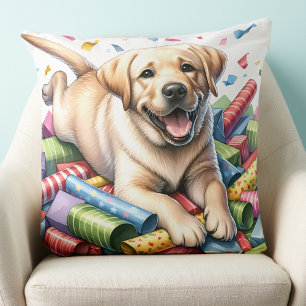 Playful Yellow Lab Puppy Holiday Labrador Dog  Cushion