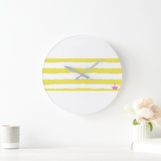 Playful yellow stripes with a crown. Wall clock