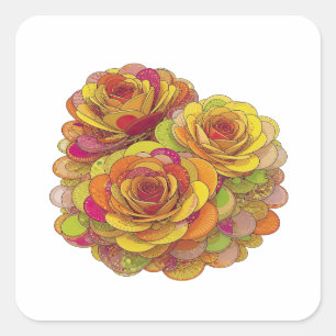 Playful Yellow THREE ROSES Decal Art Square Sticker